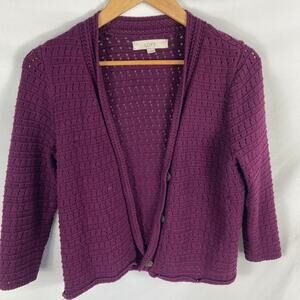Ann Taylor LOFT Purple Knit Button Up Cardigan Size Large